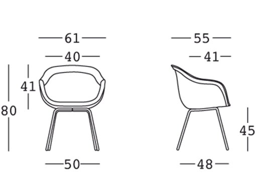 Technický nákres 2D rozmery stoličky Fade