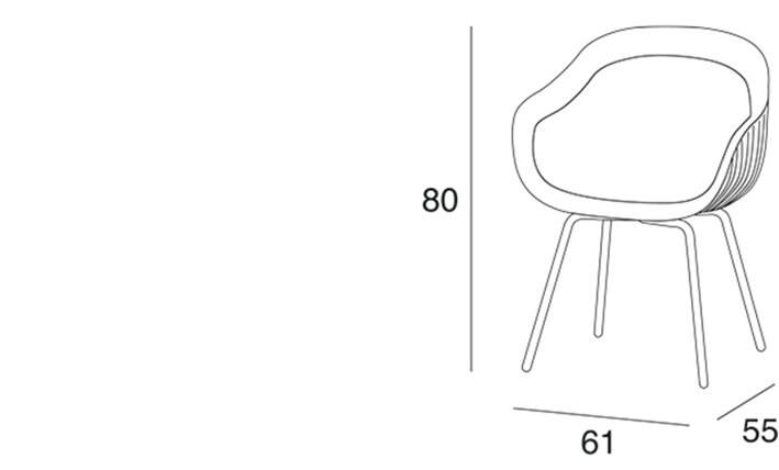 Technický nákres 3D rozmery stoličky Fade