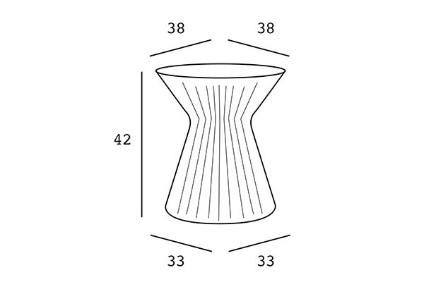Technický nákres 3D rozmery nízkeho príručného stolíka Fade