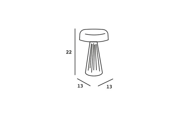 Technický nákres 3D rozmery nízkej stolovej lampy Fade