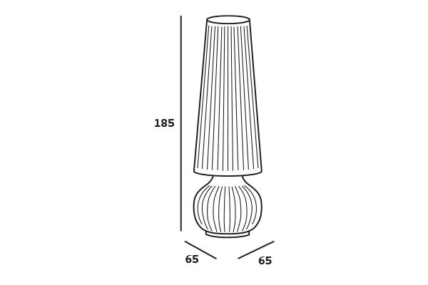 Technický nákres 3D rozmery veľkej lampy do exteriéru Fade