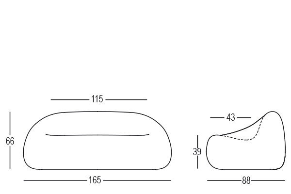 Technický nákres 2D rozmery pohovky Gumball