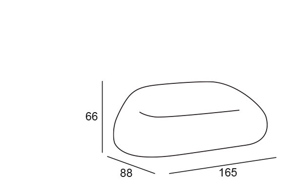 Technický nákres 3D rozmery pohovky Gumball