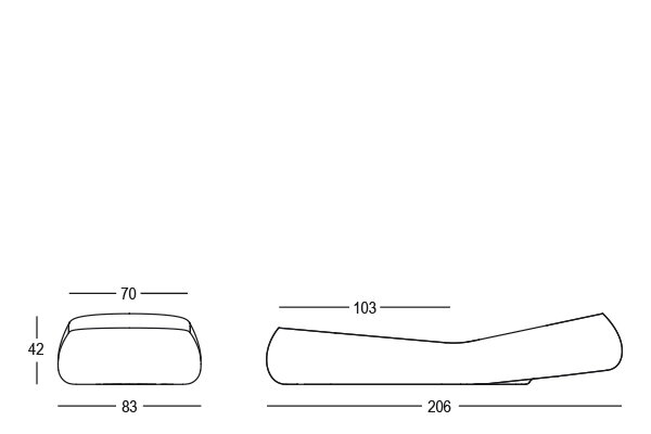 Technický nákres 2D rozmery lehátka Gumball