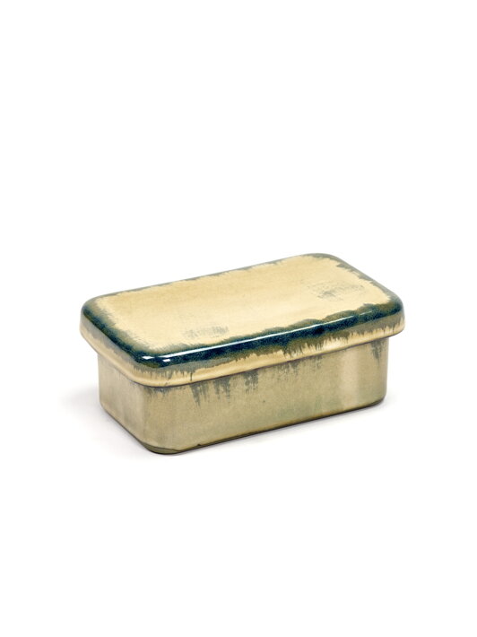 Glazovaná keramická dóza na maslo v pieskovej farbe