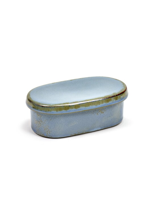 Ručne tvarovaná dóza na maslo z keramiky s glazúrou