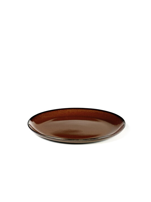 Malý plytký červenohnedý tanier z kameniny so žiarivou glazúrou
