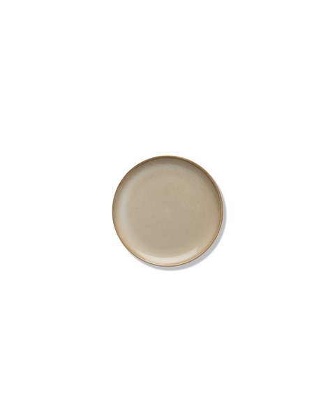 Malý okrúhly tanier z kameniny v pieskovej farbe so žiarivou glazúrou