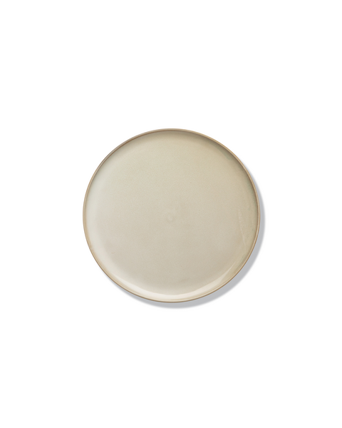 Stredný plytký tanier z kameniny v pieskovej farbe so žiarivou glazúrou