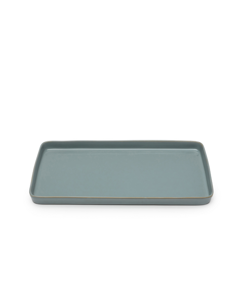 Sivomodrý obdĺžnikový tanier z kameniny so žiarivou glazúrou
