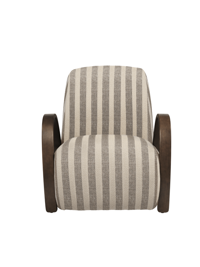 Elegantné dizajnové kreslo Buur v čalúnení Louisiana 2, v pruhovanom farebnom prevedení piesková/off-white.