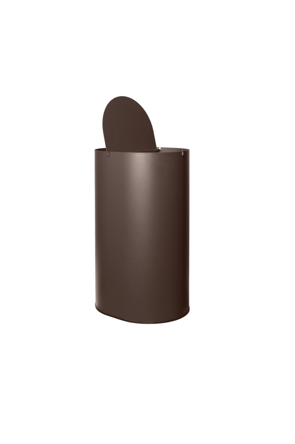 Oválny kovový odpadkový kôš s vekom Enkel Bin Large v tmavohnedej farbe.