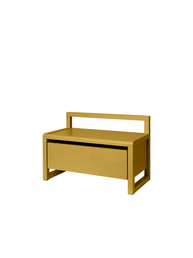 Detská úložná lavica Little Architect z jaseňového dreva žltej farby.