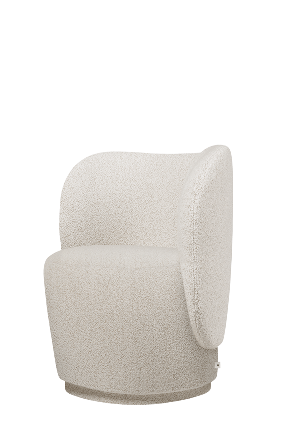 Dizajnové otočné kreslo Rico Club v ženilkovom čalúnení Bouclé vo farbe off-white.