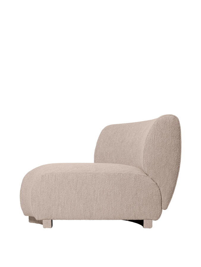 Úzky spojovací rohový modul sedačky Rico v čalúnení Soft Bouclé prírodnej farby.