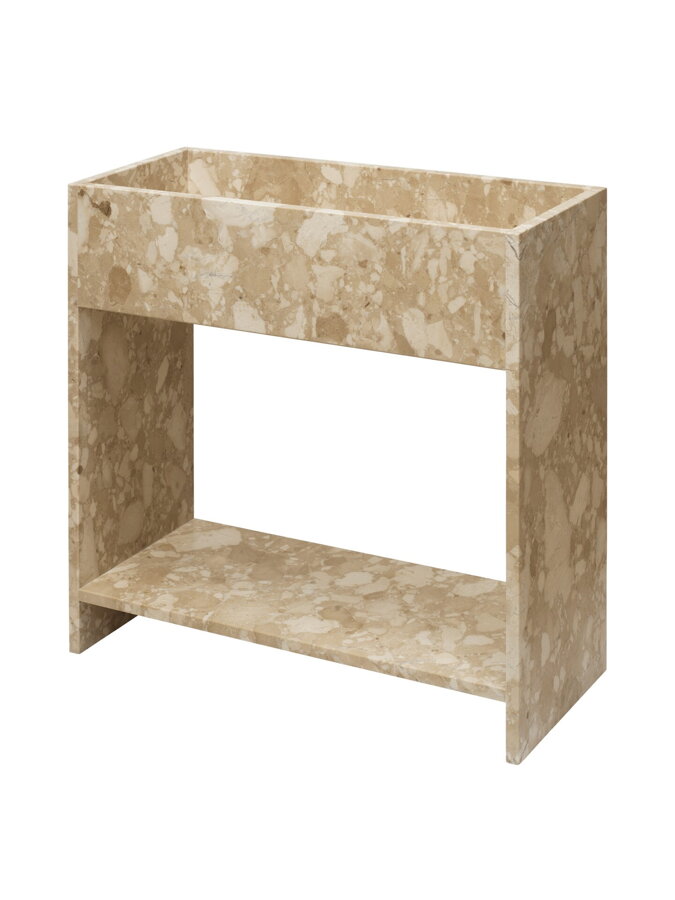 Luxusný mramorový stojan na kvety s policou Stone Plant Box Shelf pieskovej farby.