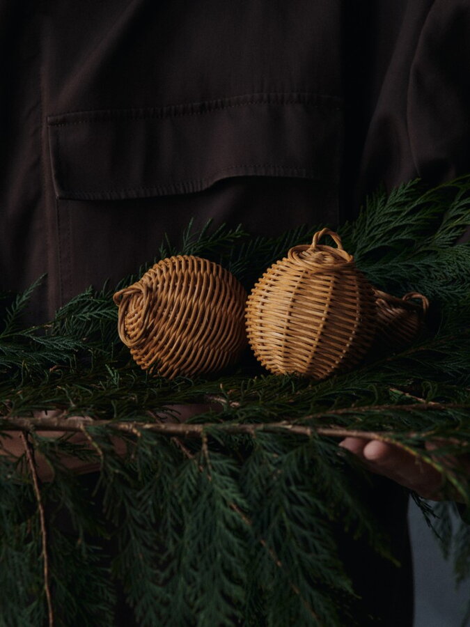 Vianočné ozdoby Braided Baubles, set 2 ks – prírodný ratan