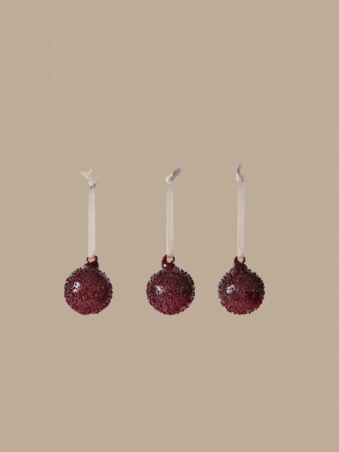 Flurry Glass Baubles karácsonyi díszek, Picante Red, S, 3 db-os szett – sötétpiros