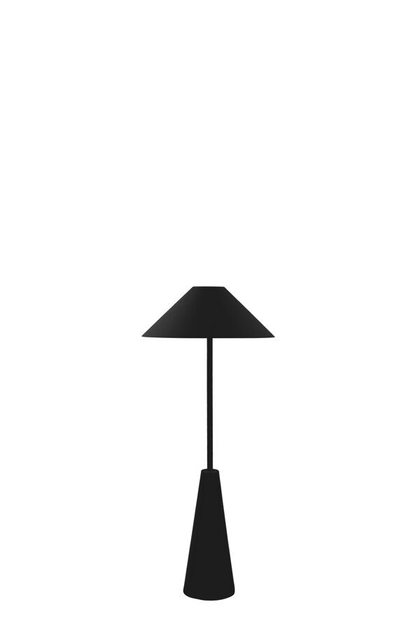 Čierna prenosná stojanová lampa v nastavenej najnižšej výške.