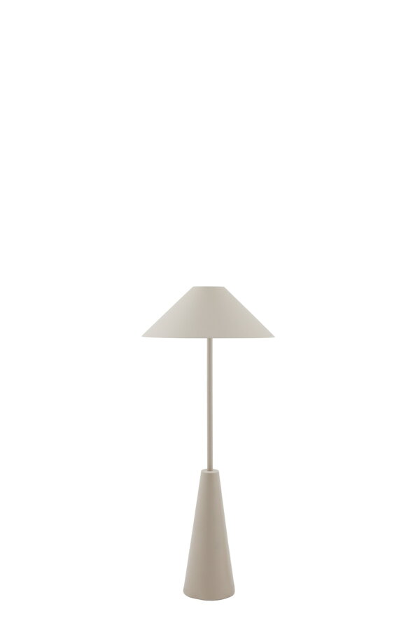 Hnedosivá prenosná stojanová lampa v najnižšej výške.