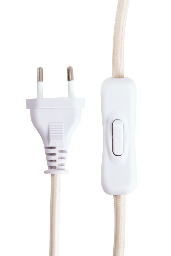 Biely kábel s vypínačom a objímkou.