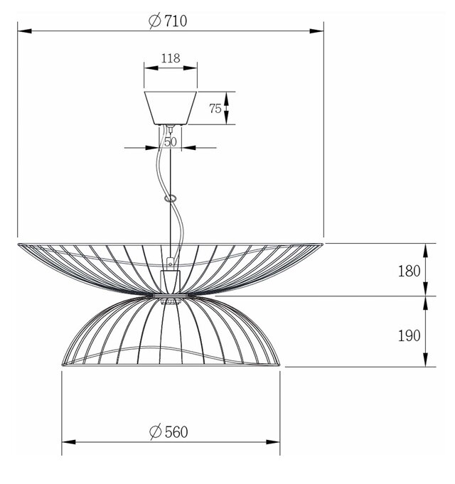 Rozmery závesnej lampy Ray.