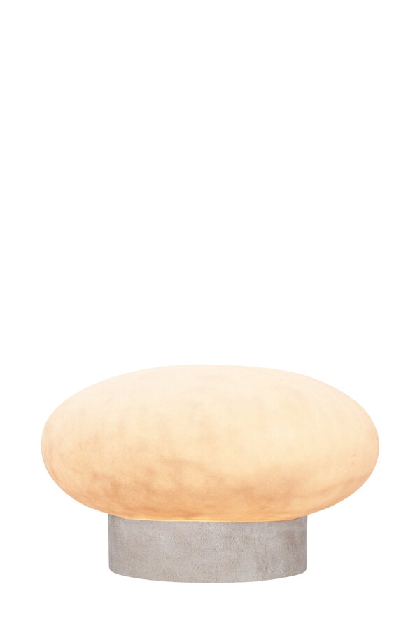 Nadčasová sivá stojanová lampa Umfors zo zmesi pieskovca a polyresinu, vhodná do exteriéru.