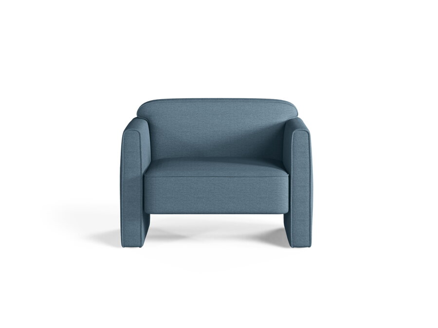 Kreslo Abby v zamatovom čalúnení modrej farby.