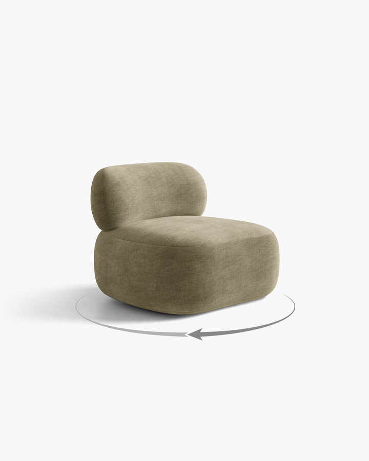 Otočné kreslo Aura v čalúnení Chenille (Golden) vo farbe Light Olive.