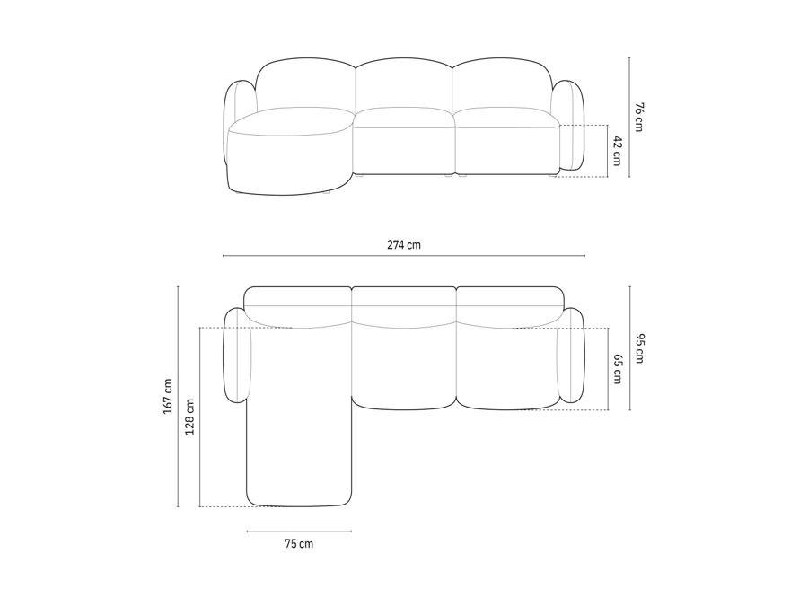 Rozmery 4-miestnej rohovej sedačky Blair.