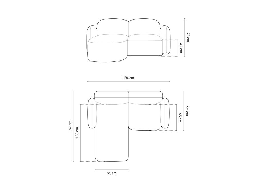 Rozmery 3-miestnej rohovej sedačky Blair.