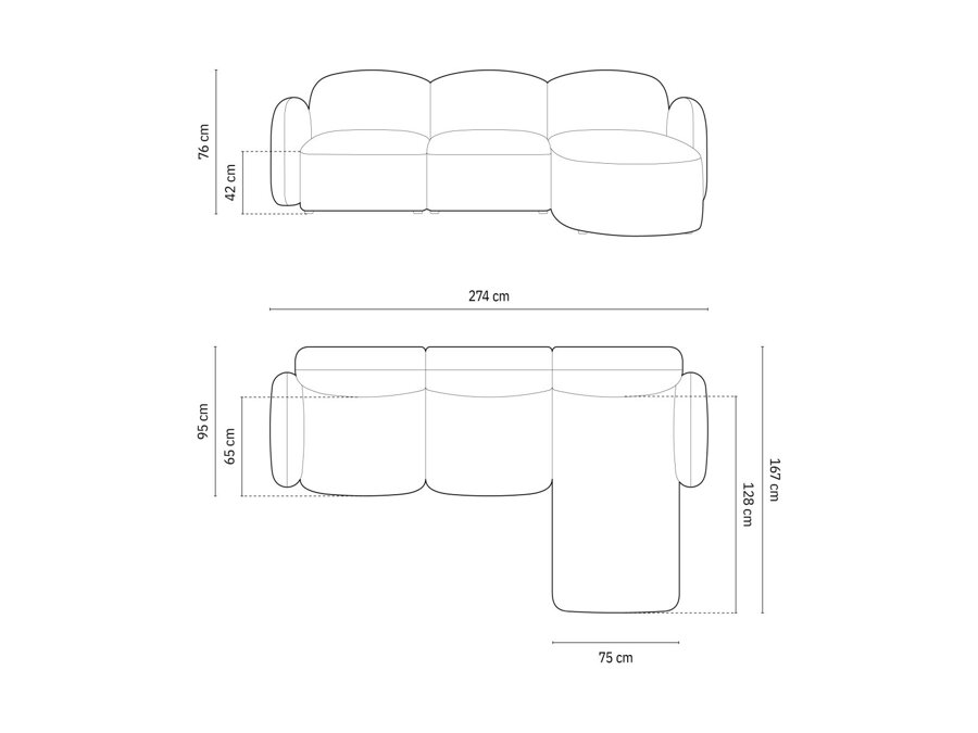 Rozmery 4-miestnej rohovej sedačky Blair.
