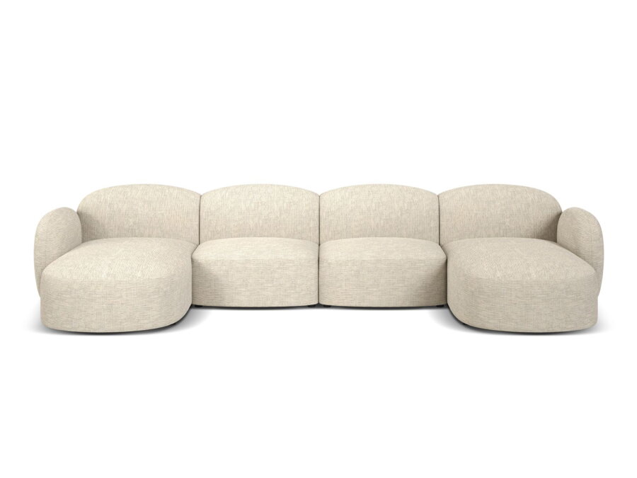 6-miestna panoramatická modulárna sedačka Blair v čalúnení svetlej béžovej farby.