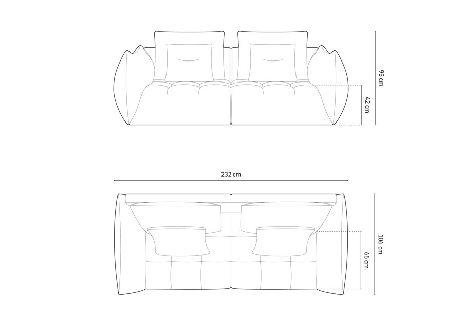 Rozmery 3-miestnej sedačky Bloom.
