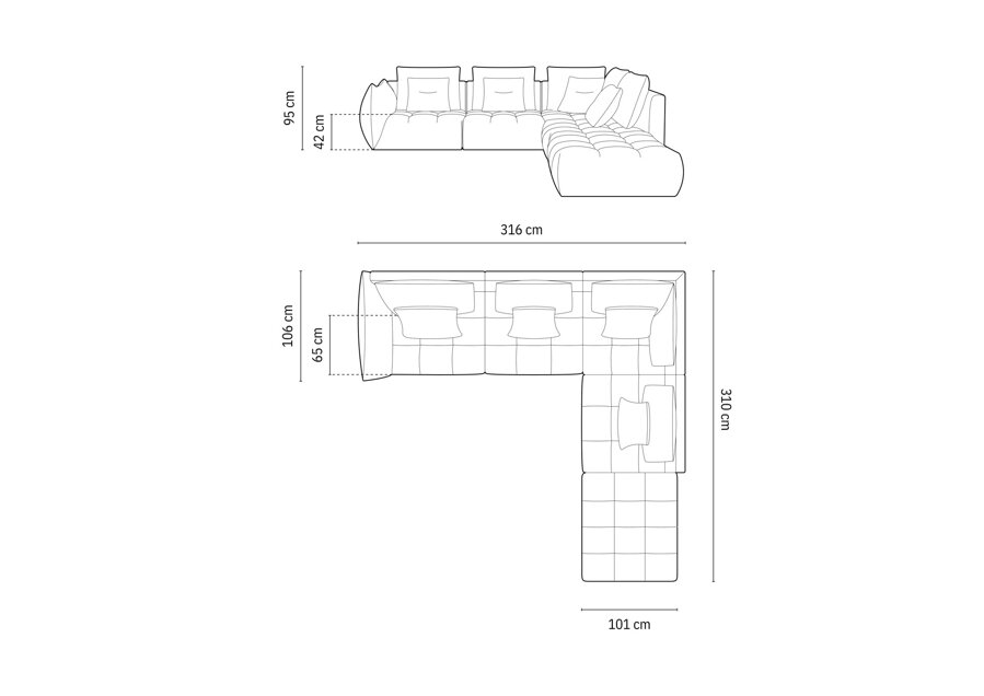Rozmery sedačky Bloom.