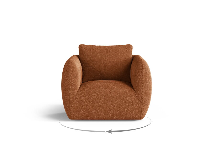 Otočné kreslo Iga v čalúnením terakotovej farby.