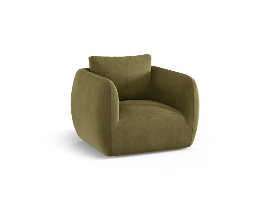 Otočné kreslo Iga v zamatovom čalúnením svetlozelenej farby.