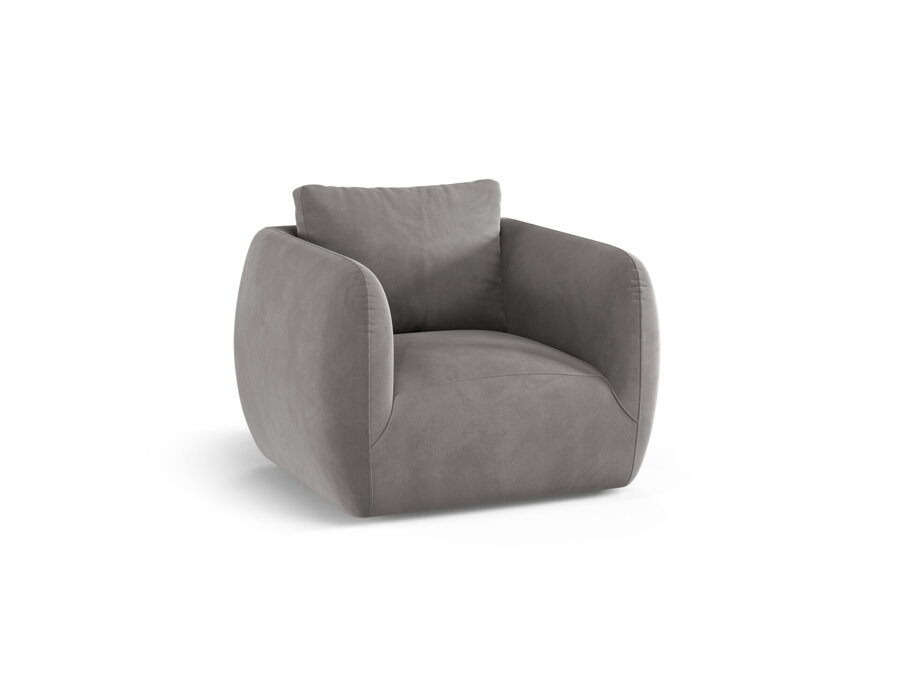 Otočné kreslo Iga v zamatovom čalúnením svetlosivej farby.