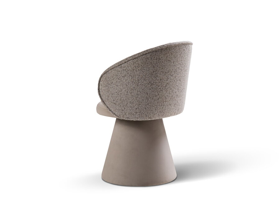 Otočná jedálenská stolička Inez s dvojitým čalúnením béžovej farby a pohľad zo zadu.