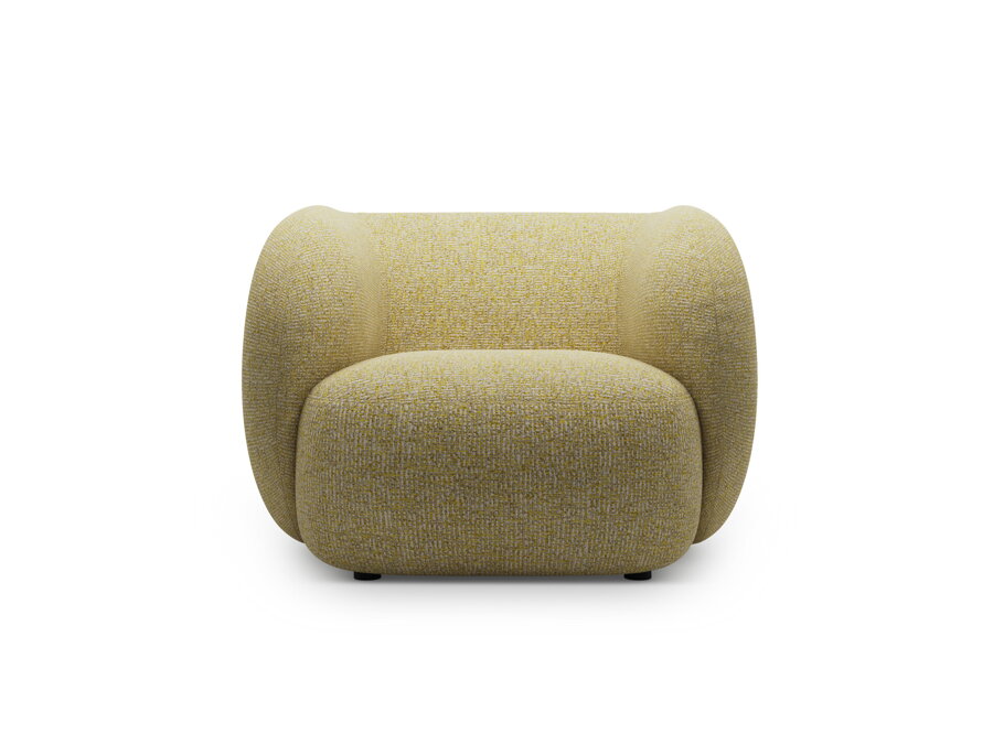 Kreslo s podrúčkami Kate v čalúnení žltej melanž farby.