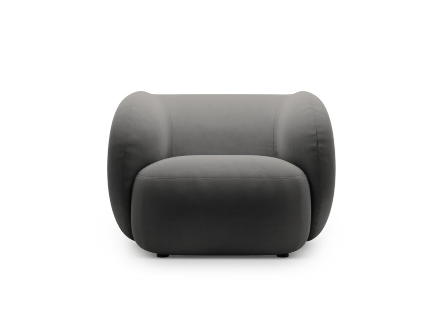 Kreslo s podrúčkami Kate v čalúnení tmavosivej farby.