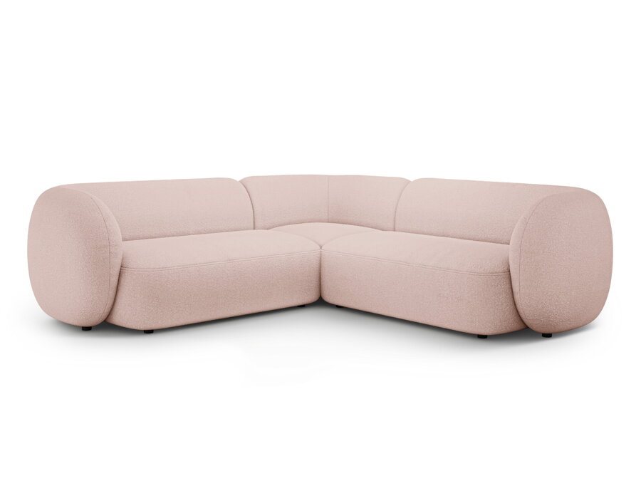 Symetrická 5-miestna modulárna rohová sedačka Kate v čalúnení púdrovej ružovej farby.