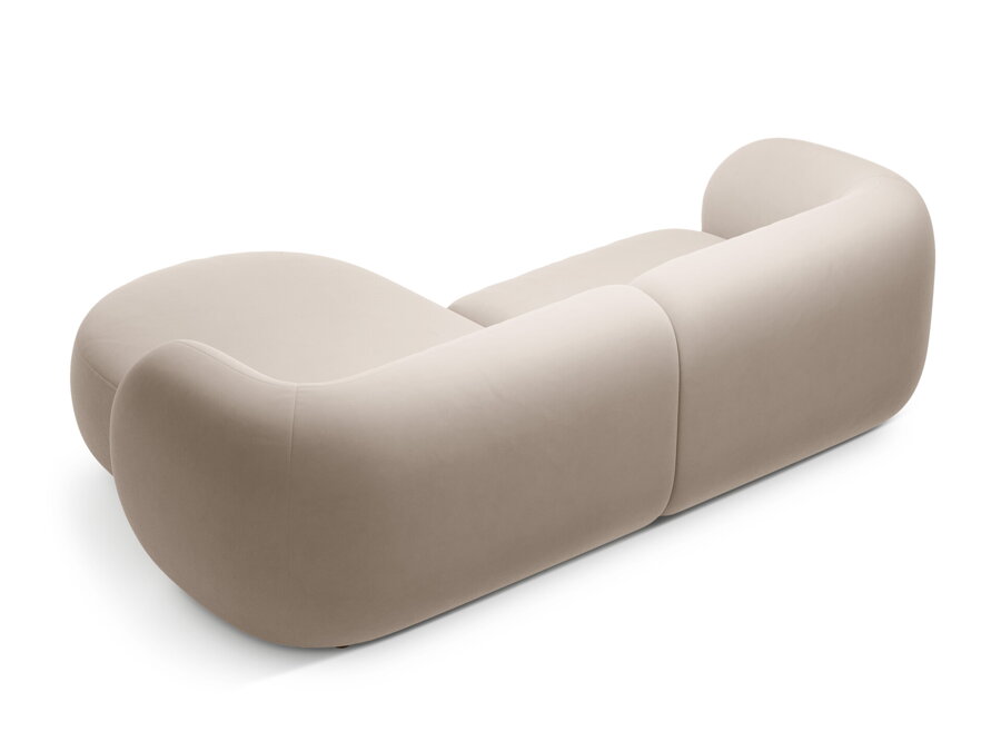 Moderná modulárna rohová sedačka Kate v čalúnení béžovej farby a pohľad zo zadu.