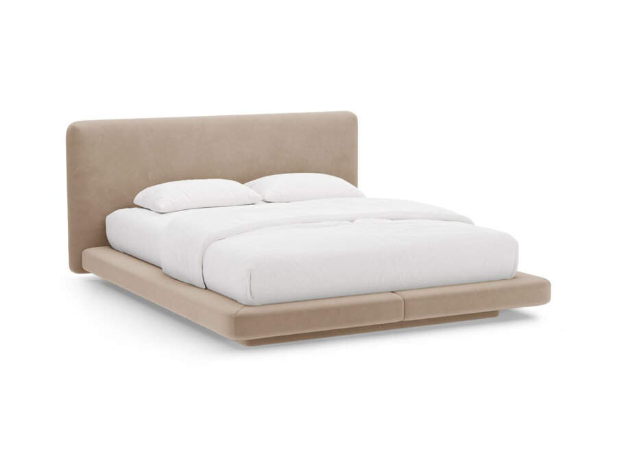 Ustlaná manželská posteľ Linea v čalúnení béžovej farby.