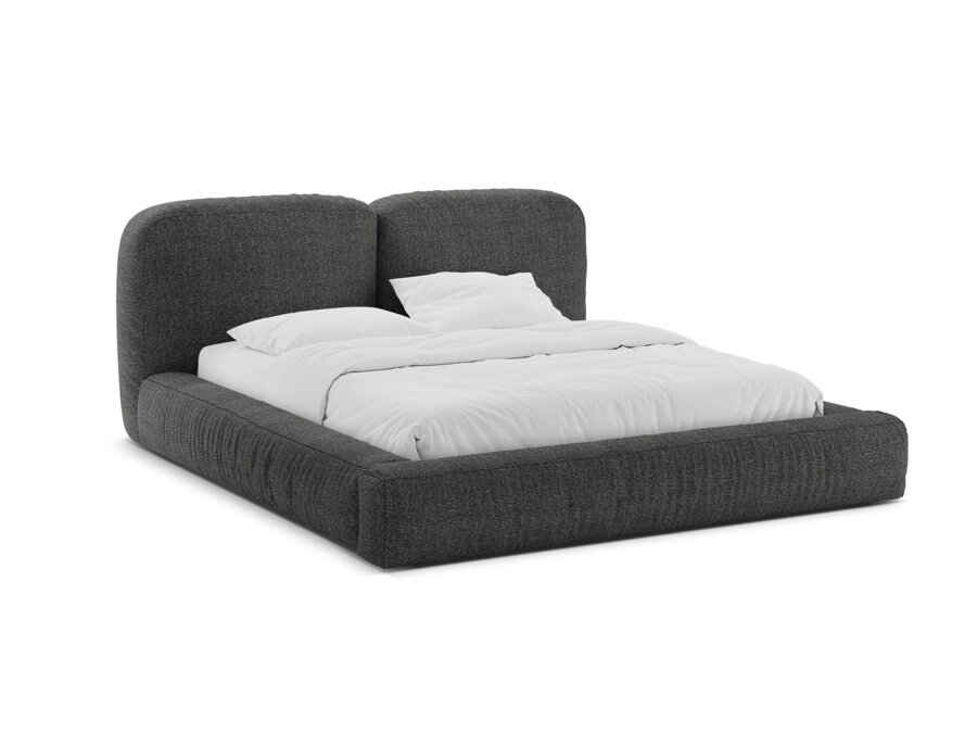 Antracitová čalúnená posteľ Martina s dvojitým čelom, s roštom a úložným priestorom.