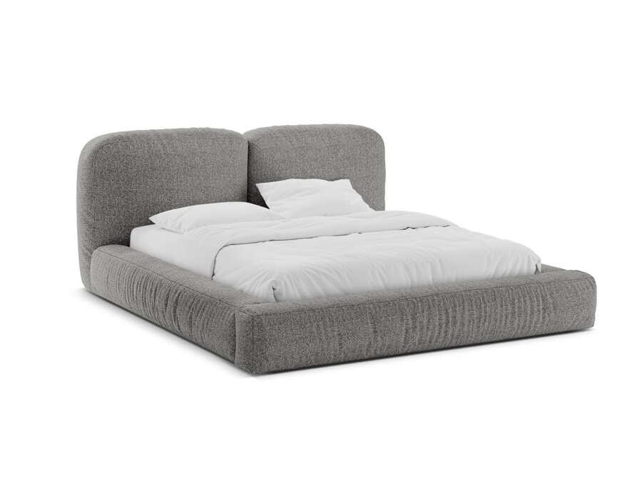 Sivá čalúnená posteľ Martina s dvojitým čelom, s roštom a úložným priestorom.