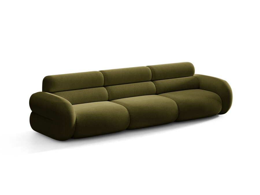 Sedačka Neo v čalúnení Boucle (Baloo) v tmavej olivovej farbe.
