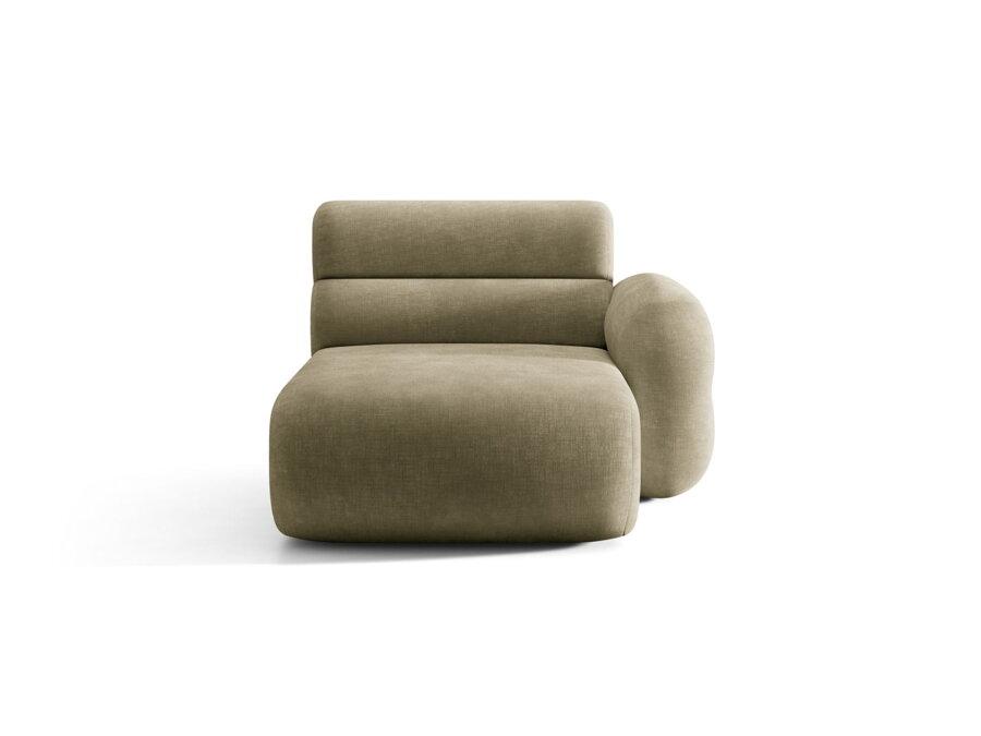 Modul Neo Chaise longues v čalúnení Chenille (Golden) vo svetlej olivovej farbe.
