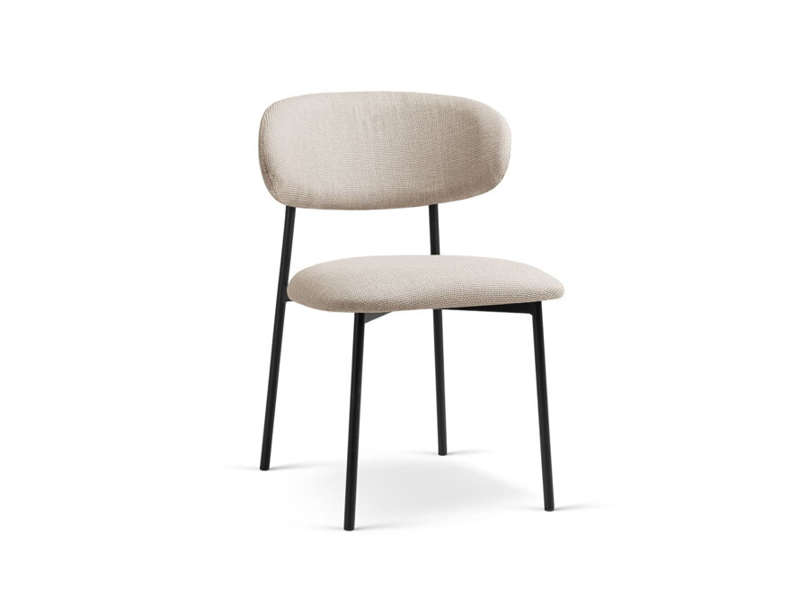 Jedálenská stolička Nina s čiernym kovovým rámom a s čalúnením Structured Fabric Bjorn béžovej farby.