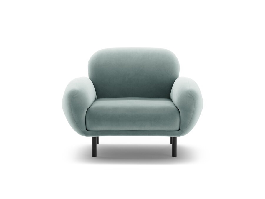 Kreslo s podrúčkami Poppy v čalúnení svetlomodrej farby.